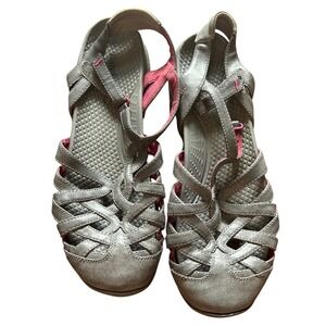 Baretraps Sandals Women Grey Pink Strappy Cage Comfort Walking Shoes 9.5